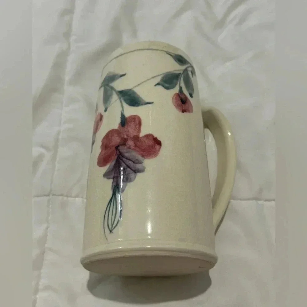 Vintage Handmade Cottagecore Floral Flower Vase 7” Tall Large Handle 90s Unique - Picture 3 of 13